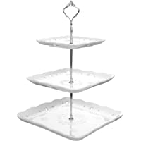 MALACASA Serie Sweet Time Bandeja para Tartas de 3 Alturas- Porcelana- 15-8cm- 20-9cm- 25-4cm- Bandeja para Servir…